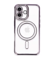 Apple İphone 16 Plus Kılıf Joke Simli Magneticsafe Kılıf - Derin Mor