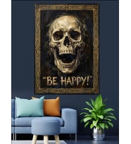 Be Happy Yazılı Gülen Kurukafa Dekoratif Kanvas - Mdf Ahşap Tablo