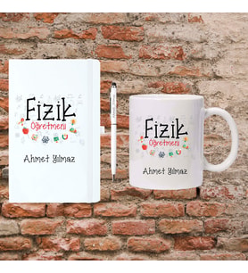Öğretmenler Günü Hediyesi - Fizik Öğretmenine Hediye - Kişiye Özel Defter, Kupa ve Kalem Seti