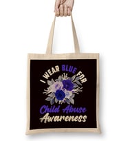 Child Abuse Awareness Blue Ribbon Prevention Month Support Bez Çanta Uzun Saplı