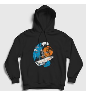 Presmono Unisex Siyah Surfer Skeleton Kapüşonlu Sweatshirt 290117tt