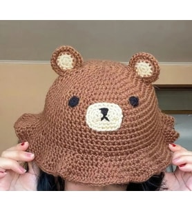 Bucket Şapka El Örgüsü Figürlü Şapka Hediyelik Yetişkinler İçin (Kahverengi)