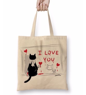 Kedi Cat Love Bez Çanta Uzun Saplı