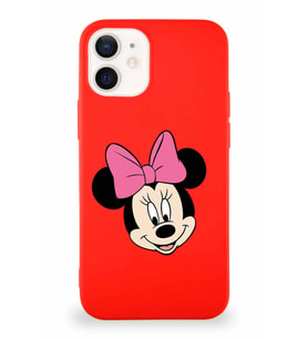 Apple iPhone 12 Soft Premier Kapak Minnie Mouse-C Tasarımlı Silikon Kılıf - Kırmızı (Şeffaf)