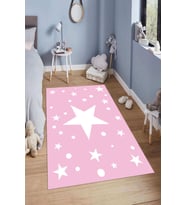 Dijital Baskılı Kaymaz Taban Yıkanabilir Kolay Temizlenir Modern Çocuk Odası Halısı NDÇ-SD-574 (Pembe)