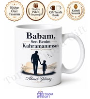 Babam Sen Benim Kahramanımsın Yazılı Kupa Bardak Babalar Günü Hediyesi Baskılı Kupa