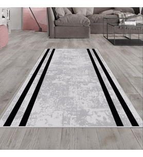 Gri Geometrik Desen Yıkanabilir Kaymaz Taban Leke Tutmaz Modern Salon Halısı ve Yolluk (Siyah)