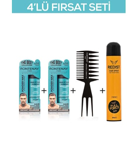 Fontenay Saç Şekillendirici Pudra Toz Wax Mat Effect X2+ Şekil Tarak'ı 2+ Saç Spreyi  400ML 4'lü Set