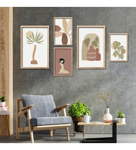 5'li Ahşap Lamine Çerçeveli Mdf Tablo Seti Kadın Design (Ahşap)