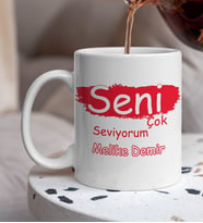 Kişiye Özel Seni Çok Seviyorum Tasarımlı Beyaz Kupaa Bardakk