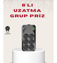 6’lı Grup Priz Termal Korumalı USB Type-C Çoklu Priz 2 Metre Kablo