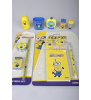 x Dekomus , Lisanslı Minions 12 Parça Kırtasiye Seti Silgi,Kurşun Kalem,Not Defteri,Kalemtraş