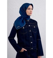 Armine Sura Saf İpek Eşarp 9402 - 83 Mavi Karışık Desen