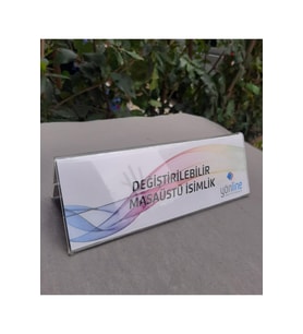 20x7 cm Şeffaf Çift Taraflı Masaüstü İsimlik