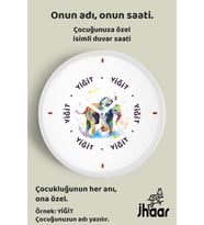 İsme Özel Renkli Fil Desenli Çocuk Odası Duvar Saati Orta Boy 30 cm Beyaz Camlı Sessiz
