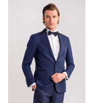 Dufy Lacivert Erkek Modern Fit Armürlü Mono Yaka Smokin Takım - 61293