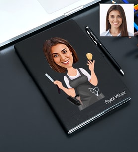 Kişiye Özel Kuaför Kadın Tasarımlı Karikatür Defter Ve Kalem Seti 85