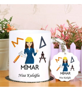 Kadın Mimarlara Özel Kupa Bardak ve Anahtarlık Hediye Seti (Model 1)