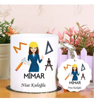 Kadın Mimarlara Özel Kupa Bardak ve Anahtarlık Hediye Seti (Model 1)