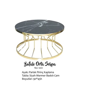 Brc 14051 Orta Sehp Bufalo SİYAH Mermer TEMPER Cam Metal GOLD renk kaplam El yapı