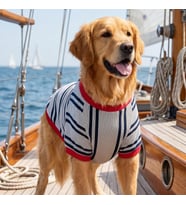 Yacht Club Marin Çizgili  Orta ve Büyük Irk Köpek Tişörtü  Lacivert Kırmızı Yazlık Köpek Kıyafeti