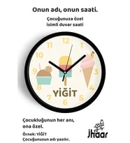 İsme Özel Dondurmalı Çocuk Odası Duvar Saati Orta Boy 30 cm Siyah Camlı Sessiz