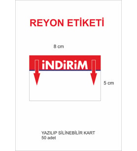 Reyon Etiketi 5x8 cm Karton Yazılıp Silinir 50 Adet