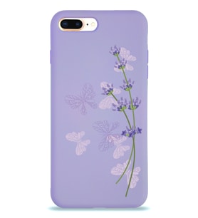 Apple iPhone 8 Plus  Lansman Kılıf Lavanta ve Kelebek Tasarımlı Altı Kapalı İçi Kadife Kaplı  Kapak (Şeffaf)