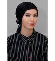 Siyah Pratik Hazır Geçmeli Tesettür Bone Sandy Kumaş İncili Pileli Nervürlü Güllü 1805_01