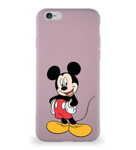 Apple iPhone 6 Soft Premier Kapak Mickey Mouse-E Tasarımlı Silikon Kılıf - Pudra (Şeffaf)