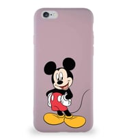 Apple iPhone 6 Soft Premier Kapak Mickey Mouse-E Tasarımlı Silikon Kılıf - Pudra (Şeffaf)