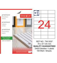 Tanex Lazer Etiket tw-2037 100 A4 Sayfa Laser Etiket 70x37,125 mm Boyutunda 1 A4 Sayfada 24 Etiket