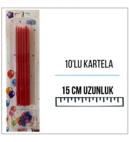 Pastel Kırmızı Uzun Pasta Mumu 15 cm 10'lu