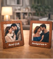 Kişiye Özel Fotoğraflı Ahşap Çerçeve Seti – Seni Çok Seviyorum Yazılı Masaüstü Mini Ahşap Çerçeve Romantik Hediye