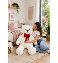 Mavimsi 140 cm Kırmızı Papyonlu Ayıcık (Beyaz)
