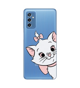 Samsung Galaxy M52 Uyumlu Marie Kedicik Desenli Şeffaf Telefon Kılıfı