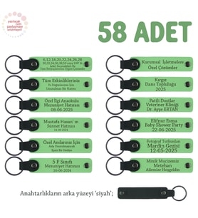 Toplu Tanıtım Etkinliği İçin Hazırlanmış 58'li Promosyon Set,  Yazılı Deri Anahtarlık, F Yeşil & Syh (Fıstık Yeşili)