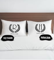 BK Gift Kişiye Özel İsimli Pamuklu Yastık Kılıfı ve Göz Bandı Çift Uyku Seti-4, Tasarım Ev Tekstili, Uyku Bandı, Ev Hediyesi