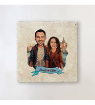 Sevgiliye Hediye Kişiye Özel Güzel İstanbul ve Aşkımız Karikatürlü Taş Bardak Altlığı