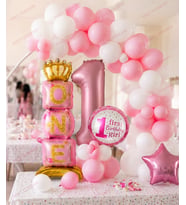 1 Yaş Doğum Günü Kız Balon Seti Pembe Beyaz Konsept ONE Folyo Balonlu Parti Süsleme Seti 71 Parça