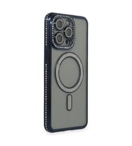 Apple İphone 14 Pro Kılıf Joke Simli Magneticsafe Kılıf - Lacivert