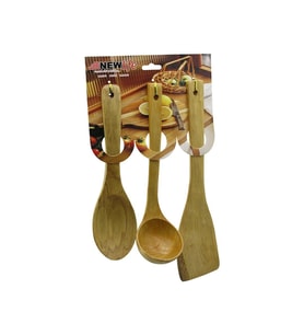 3PCS AHŞAP BAMBU MUTFAK SERVİS SETİ KAŞIK=27CM - KEPÇE=27CM - SPATULA=32CM (5343)