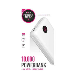 Powerway TX106 10000 Amper Mini Digital Göstergeli Extra Kablolu Powerbank