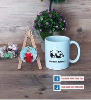 Uykucu Panda Kupa Bardak Beyaz ve Fotoğraflı Ahşap Anahtarlık Hediye (Model 1)