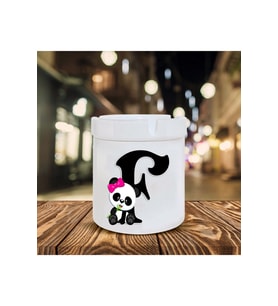 Panda Desenli F Harfi Baskılı Seramik Küllük