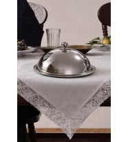 Metal Kulplu Fanus Paslanmaz Çelik Gümüş 18 cm Tabaklı Kek Pasta Sunum Stand Tepsi