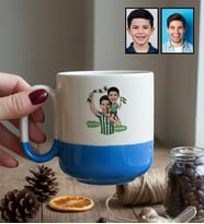Kişiye Özel Karikatürlü Yeşil Beyaz Baba Oğul Kupa Bardak Pro Babalar Günü Hediyesi