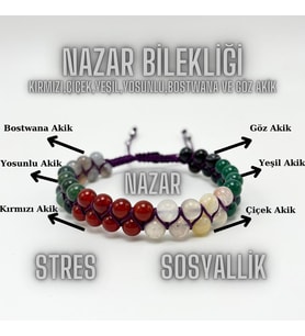 SERTİFİKALI Nazar Bilekliği 6 Çeşit Akikten Oluşan