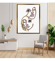 Tablore Line Art Çizim İki Kadın Yüzü Çerçeveli Kanvas Tablo Modern Minimalist Salon Dekoru