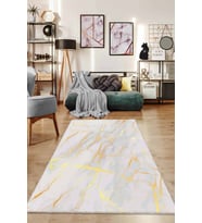 Kemik Mermer Görünümlü Kaymaz Tabanlı Dekoratif Halı AR027 - 100 x 160 cm